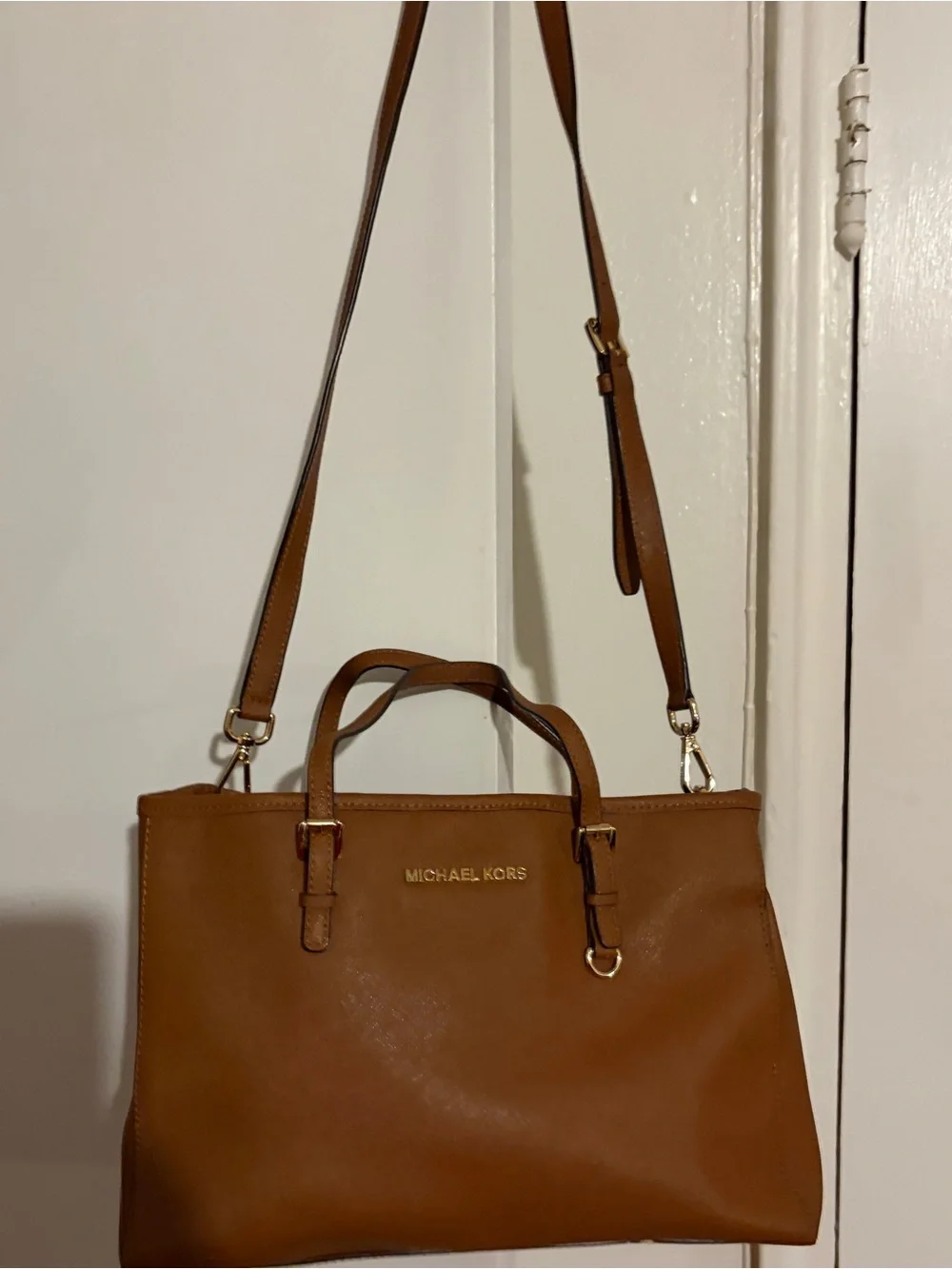 Michael Kors Cognac Saffiano Leather Tote with Gold Hardware